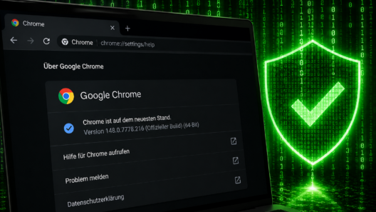 Screenshot der Chrome-Seite „Über Google Chrome“ mit Informationen zur installierten Browser-Version und zum aktuellen Sicherheitsupdate.