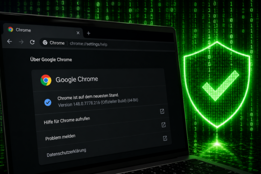 Screenshot der Chrome-Seite „Über Google Chrome“ mit Informationen zur installierten Browser-Version und zum aktuellen Sicherheitsupdate.